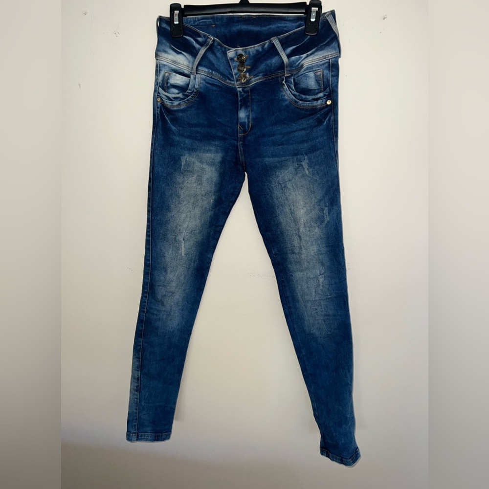 Dark blue jeans.